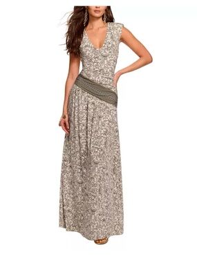 NWT Ramy Brook Taupe and Black Printed Sleeveless Maxi Dress